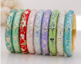 Cloisonne armband, vintage stijl geëmailleerde bloemenset, Aziatisch geïnspireerd cadeau, kimono-sieraden qipao hanfu