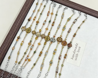 Handmade Boho Beaded Bracelet | OOAK Vintage Dainty Stackable Bracelet | Natural Stone Everyday Jewelry Birthday Gift for Her