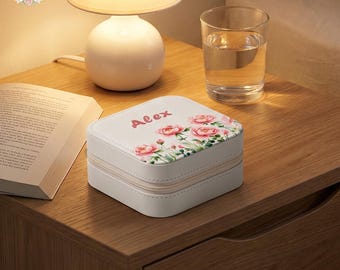 Personalized Floral Jewelry Box, Custom Name Travel Jewelry Case, Bridesmaid Proposal Gift, Birthday Gift for Her, Small Jewelry Organizer