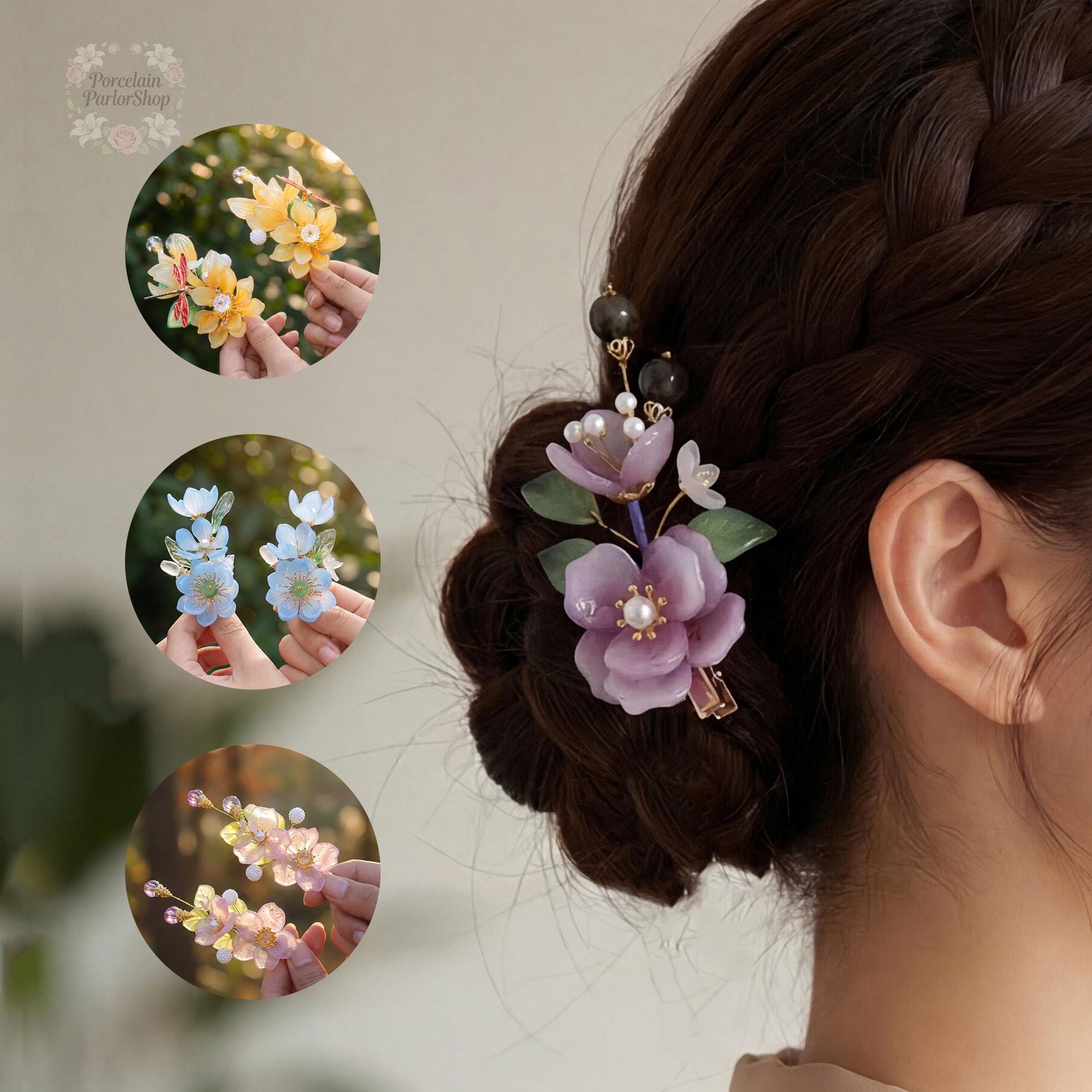 ?Women Pink Bridal Hair Accessories Head Pieces for Flower Girls Hair Wedding Vokowin Bridal Flower Side Hair Clips Hair Clip Rhinestone  main image 4