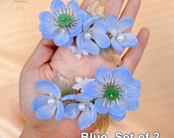 Boho Flower Hair Clip Pair, Cottagecore Floral Hair Accessory, Qipao Hanfu Kimono Styling Clip