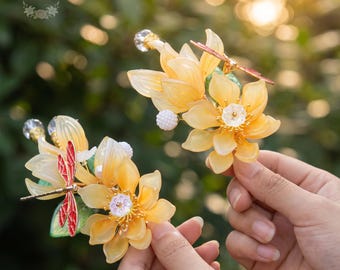 Flower Hair Clip Pair, Faux Glass Floral Barrette, Resin Metal Hair Accessory for Women