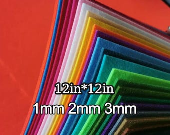 Feuilles de feutre de 1 mm 2 mm 3 mm d'épaisseur 12 pouces, plus de 40 couleurs, carrés de feutre indéformables de qualité supérieure pour travaux manuels, couture, patchwork, décoration d'intérieur