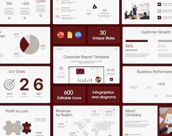 Burgundy Business Report PowerPoint Canva Google Slides Template, Annual Report, Executive KPI Dashboard
