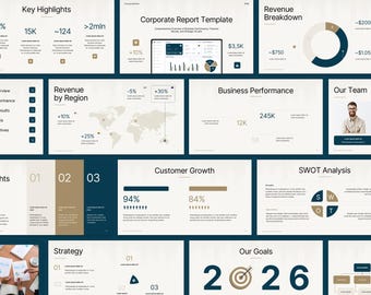 Business Report PowerPoint, Canva, Google Slides Template, Infographics & Charts, Presentation Marketing Professional Design