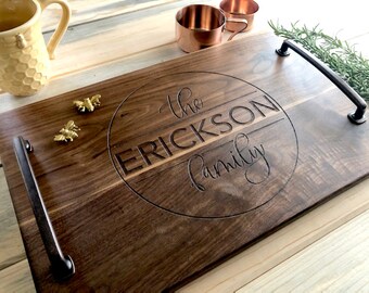 PERSONALIZED Wood Serving Tray Thanksgiving Holiday Fall Family Give Thanks Monogram Custom Black Wood Serving Entertaining Tray Breakfast