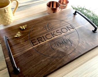 Serving Tray - Tray With Handles - Wood Serving Tray - Personalized Tray - Family Serving Tray - Engraved Tray - Custom Serving Tray