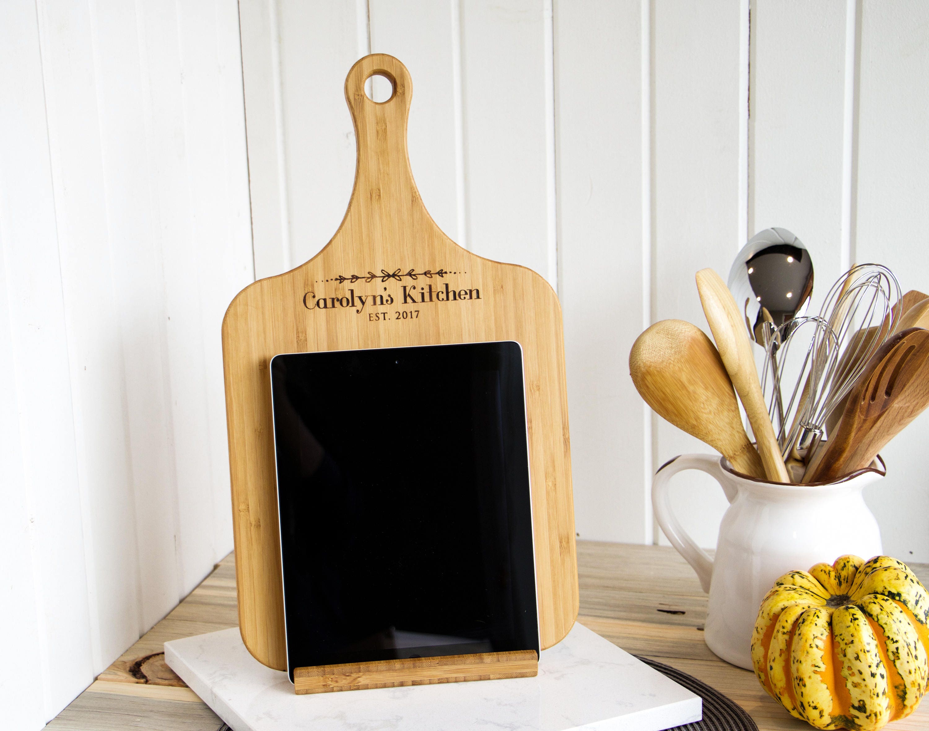 Bamboo Paddle Cutting Board With Bamboo Board And Tablet Stand Etsy