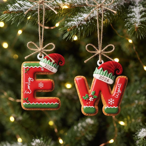 Personalized 3D Relief Gingerbread Letter Ornament, Custom Name Stocking Tag, Christmas Tree Decor Holiday Keepsake Gift