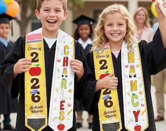 Banda de graduación personalizada para niños, estola de jardín de infantes con nombre personalizado, regalo de graduación de la clase de 2026, banda de graduación preescolar, regalo de graduación para niños