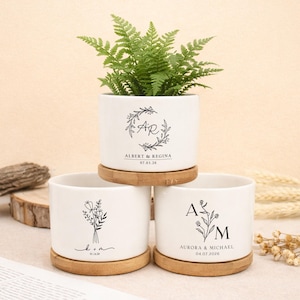 Personalized Engagement Gift for Couple, Custom Couple Name Plant Pot, Newly Engaged Gift, Engagement Date Planter, Ceramic Plant Pot