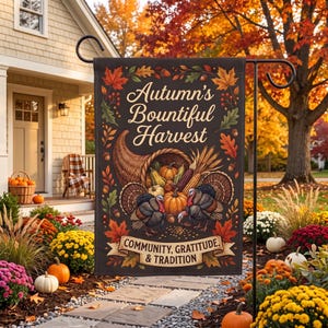 Bandera de jardín personalizada para Acción de Gracias, bandera de jardín de cosecha de otoño, bandera de jardín de pavo, decoración exterior de otoño, letrero para el porche de Acción de Gracias
