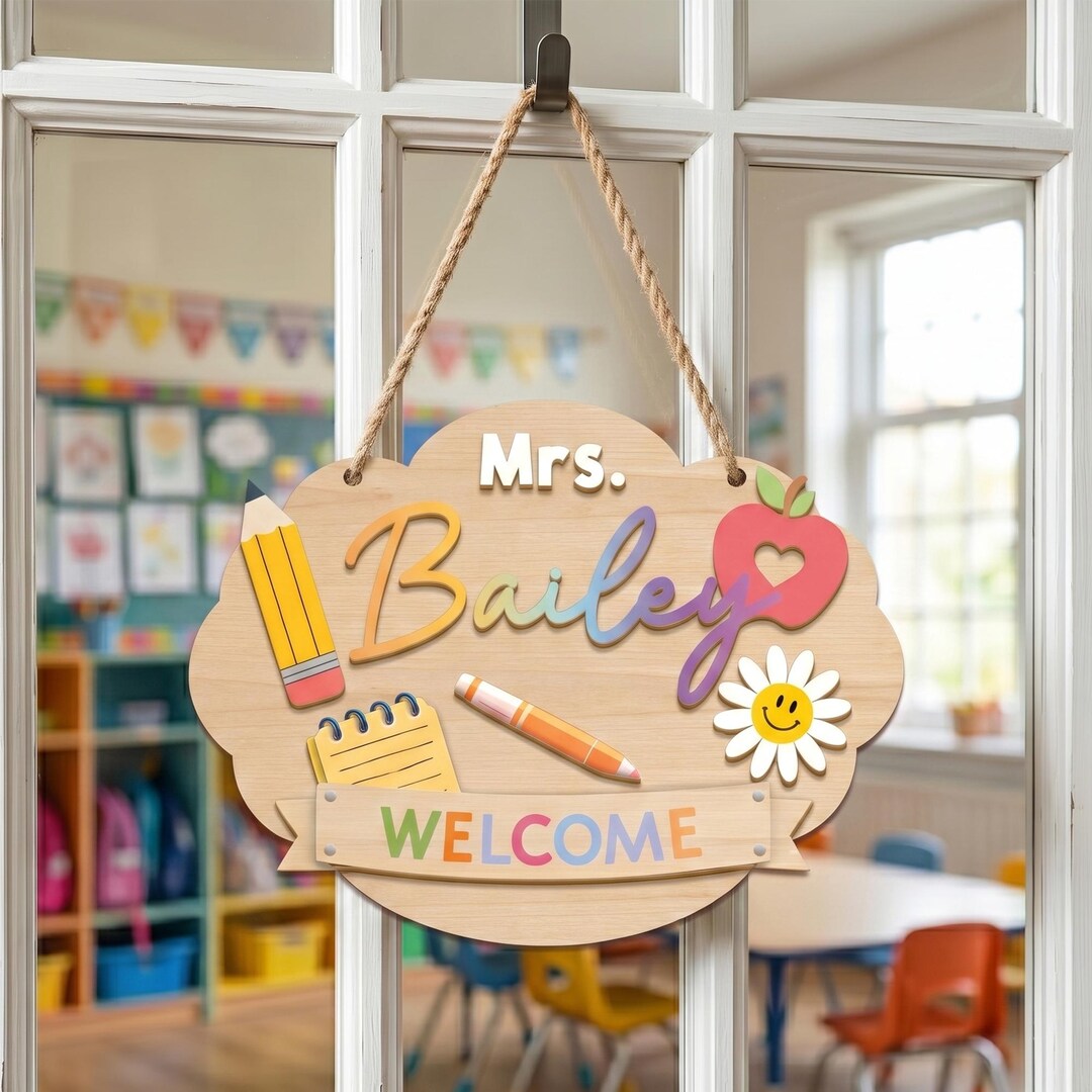 Personalized Teacher Door Sign With Name, Custom Classroom Welcome Sign ...