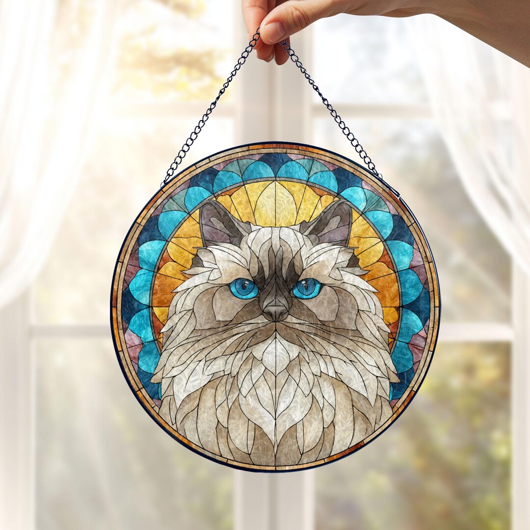 Blue Eyed Ragdoll Cat Stained Glass Suncatcher, Cat Window Hanging, Pet ...