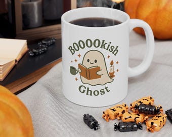 Halloween Mug Gift BOOOOkish Ghost Mug Cozy Halloween Mug for Book Lovers Cute Ghost Coffee Cup Literary Girl Aesthetic Bookish Gift Idea