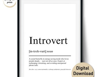 Introvert definition-tryck – Rolig personlighetstavlan och present till introverta – Väggkonst och kort (digital nedladdning, kommersiellt bruk)