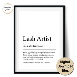 Tryck med definitionen av fransartist – Present till franstekniker och skönhetsexperter – Väggkonst och kort (digital nedladdning, kommersiellt bruk)