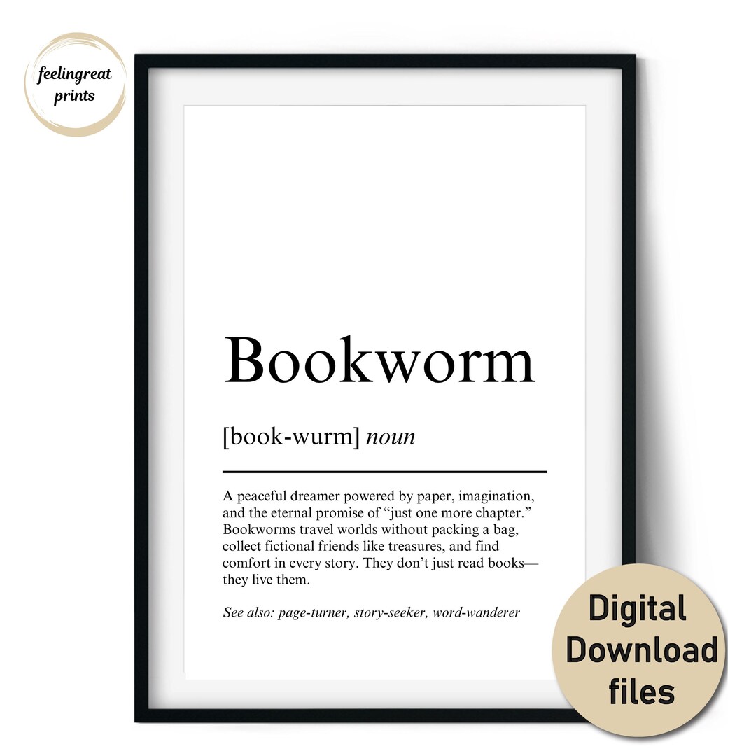 Bookworm Definition Print – Book Lover Gift for Readers and ...