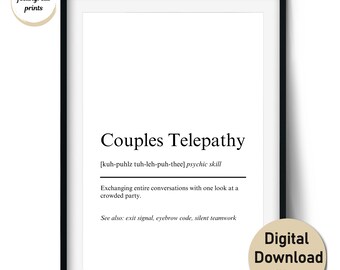 Lámina con la definición de telepatía en pareja – Arte de pared divertido para parejas y regalo para parejas – Arte de pared y tarjetas (Descarga digital)