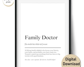 Family Doctor Definition Print – Gift for General Practitioners and Primary Care Physicians – Wall Art & Cards