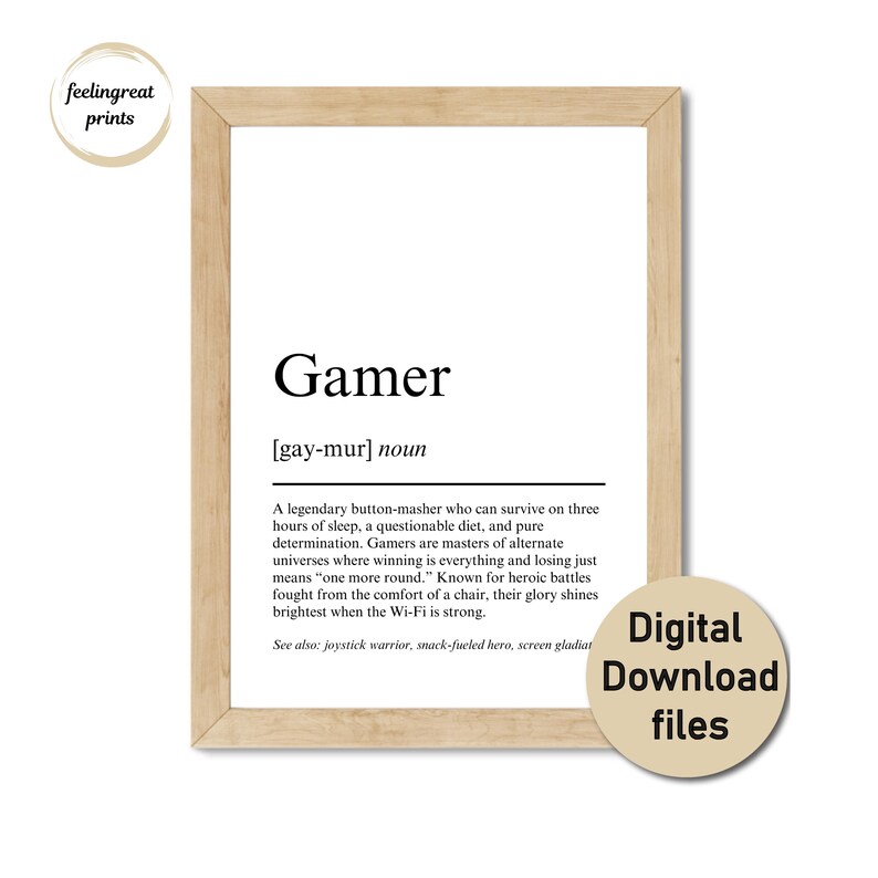 Gamer Definition Print – Gaming Room Decor and Gift for Video Game ...