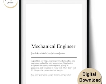 Mechanical Engineer Definition, Graduation Gift for Mechanical Engineering Student, Wall Art & Cards (Digital Download, Commercial Use)