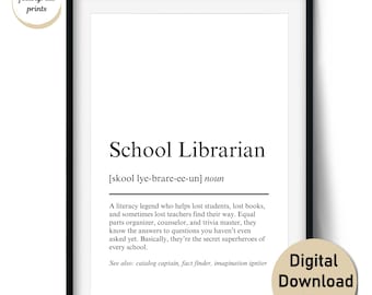 School Librarian PNG – Wall Art & Cards (Digital Download, Commercial Use License) for Funny Librarian Gift, School Library Decor