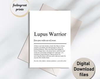 Lámina con la definición de "Guerrero del Lupus" – Regalo divertido para quienes luchan contra el lupus y para quienes han sobrevivido – Arte mural y tarjetas (Descarga digital)