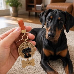Gepersonaliseerde leren sleutelhanger met huisdierportret van een foto, handgesneden tashanger met hond of kat, persoonlijk herdenkingscadeau voor uw huisdier