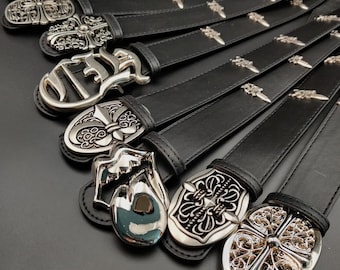 Vintage Diesel Black Leather Belt – Metal Studs & Round Buckle