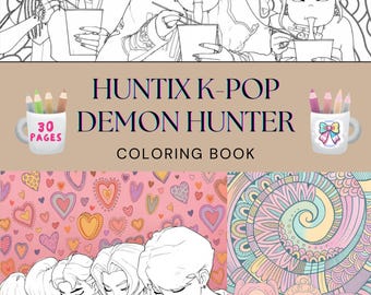 Demon Hunters Kpop 30 Coloring Pages, Printable A4 PDF Digital Download, Huntrix Saja Boys Inspired Coloring Book, Mandala Chibi Fan Art AI