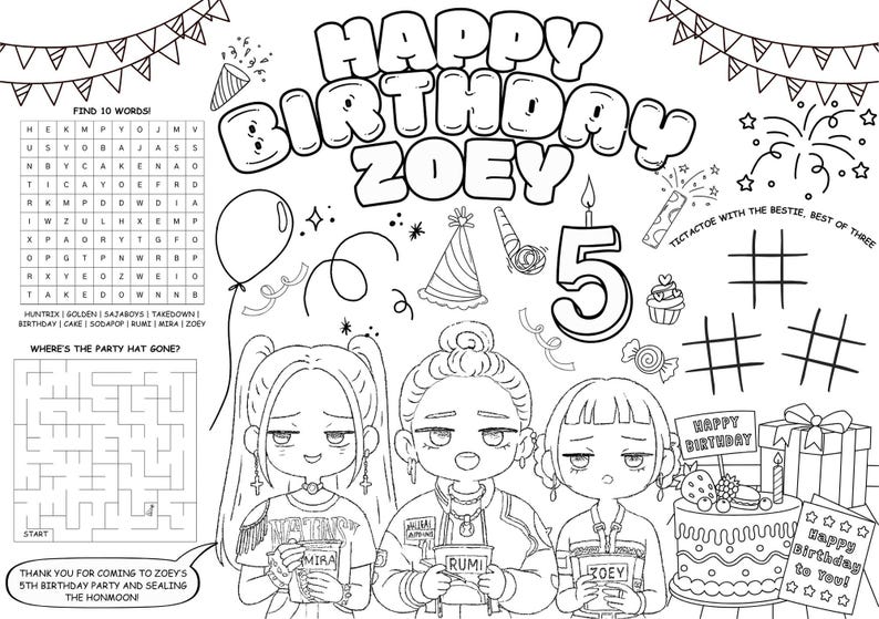Kpop Demon Hunter Birthday Placemat | Party Placemat | Party Activity ...