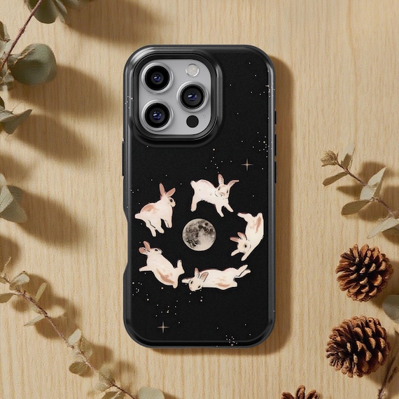 Vintage Bunny Phone Case Cute Rabbit Easter Cover Moon Space Night Bunny Case for iPhone 17 16 15 14 13 12 11 Pro Max, Samsung S25 S24 S23
