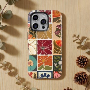 Mobilskal med vintagemotiv och blommönster: Retro botaniskt lapptäcke, mosaikträdgård, iPhone 17 16 15 14 13 Pro Max Plus Air Magsafe Google Samsung Galaxy