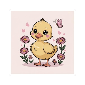 Cute Duckling Flowers Kiss-Cut Stickers, Adorable Animal Art for Laptops, Journals, Kid&#39;s Crafts, Spring Decor, Baby Shower