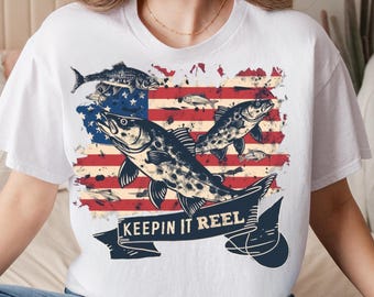 Keepin It Reel Png, America Fish Flag Png, Patriotic Fishing Png, Retro USA Sublimation, Funny 4th Of July Png, Independence Day Shirt