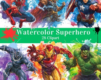 Paquete de imágenes prediseñadas de Hero Squad / Superpersonajes en acuarela / Manualidades DIY, diseño para sublimación / Descarga digital PNG