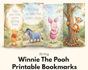 Marcapáginas imprimibles de personajes de Winnie the Pooh: Colección de marcapáginas adorables (descarga digital PNG)