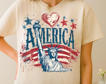 Statue of Liberty Png, 4th of July USA Sublimation, American Flag Design, Patriotic Graffiti Png