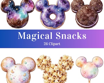Magical Theme Park Snack Collection - Cute Mouse Inspired Treat Clipart PNG Bundle - Digital Download for Crafts and Design