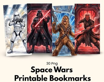 Marcapáginas imprimibles de Space Wars Galaxy Adventure: Colección Cósmica de Héroes Espaciales Clásicos PNG (Descarga digital)