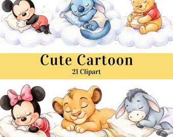 Paquete de imágenes prediseñadas PNG de dibujos animados de personas durmiendo en acuarela / Ilustraciones de personajes adorables / Descarga instantánea