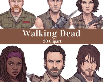 Paquete de imágenes prediseñadas de personajes supervivientes del Apocalipsis - Diseños inspirados en The Walking Dead en formato PNG - Descarga para manualidades digitales y sublimación