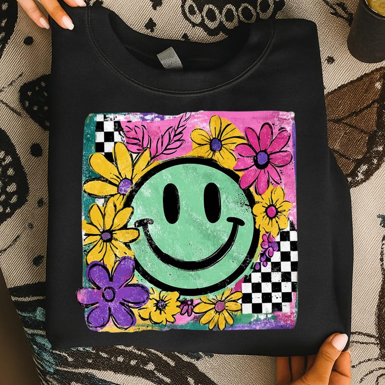 Retro Smiley Face Png, Floral Smiley Png, Happy Face Png, Self Love Png ...