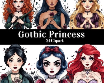 Colección Princesas de Cuentos de Hadas Oscuros: Imágenes PNG de Personajes de Fantasía Gótica (Descarga Digital Instantánea)