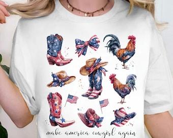 Western Amerika Cowgirl png, Retro USA 4. Juli Grafik, Vaterländisches Cowgirl Design, Gedenktag Sublimation, Kokette Western png