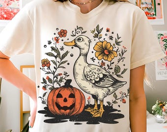 Ganso gracioso de Halloween PNG, Ganso lindo de otoño sublimado, Ganso floral bohemio PNG divertido, Ganso otoñal de Halloween PNG, Ganso otoñal PNG divertido de otoño