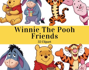 Colección de personajes y amigos de Winnie the Pooh (paquete de imágenes prediseñadas PNG para descarga digital)