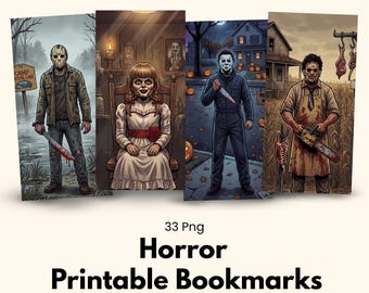 Marcapáginas de terror slasher clásico: Colección de personajes terroríficos vintage (Descarga digital PNG)