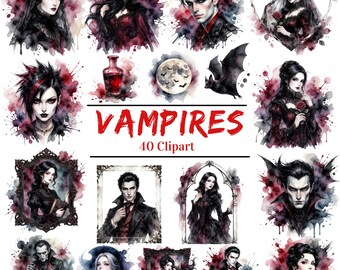 Gothic Vampire Collection: Dark Fantasy Creature Artwork PNG (Watercolor Clipart Digital Download)